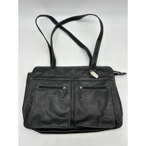 Vtg Tignanello Black Leather Laptop Business Bag 11"x 15.5"
